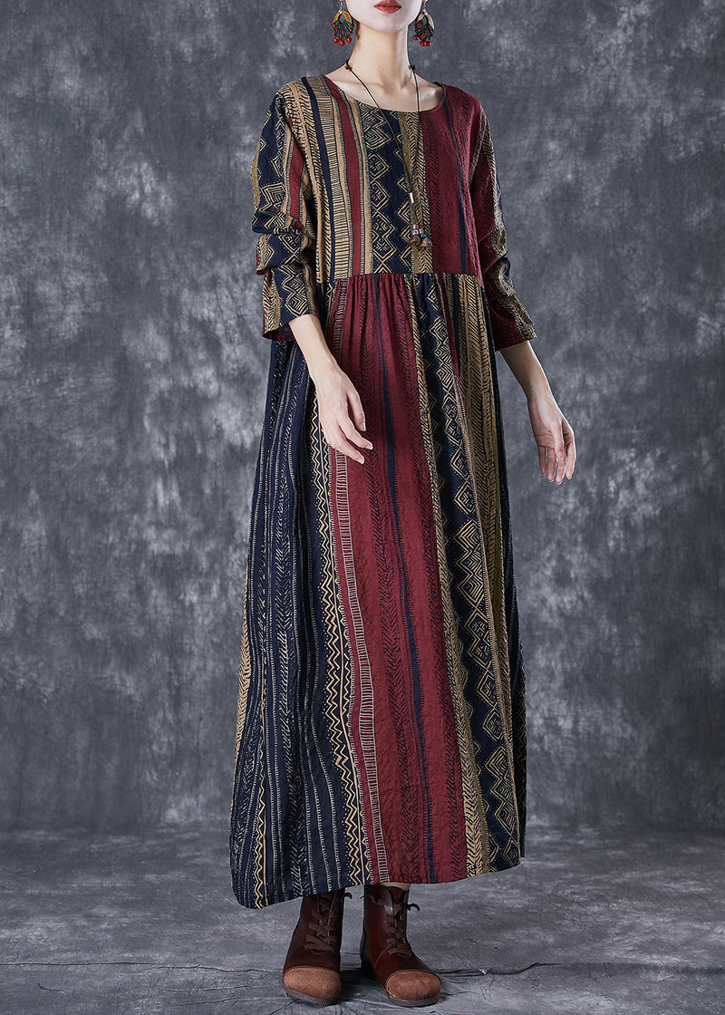 Oversized Print Linen Vacation Dress Fall