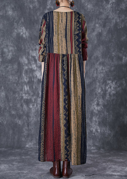 Oversized Print Linen Vacation Dress Fall
