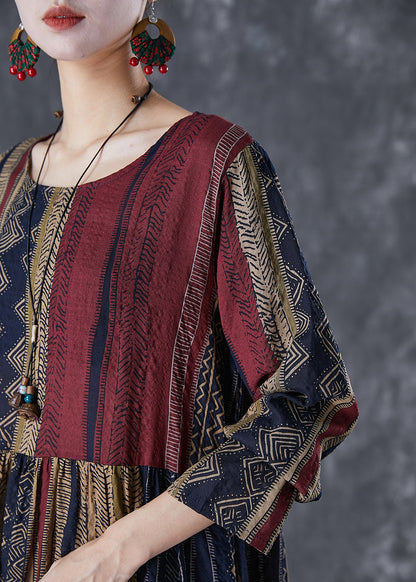 Oversized Print Linen Vacation Dress Fall