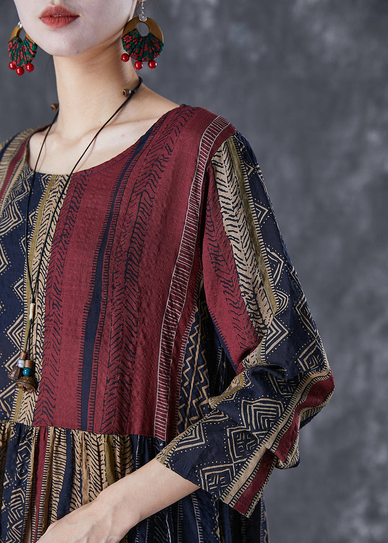 Oversized Print Linen Vacation Dress Fall