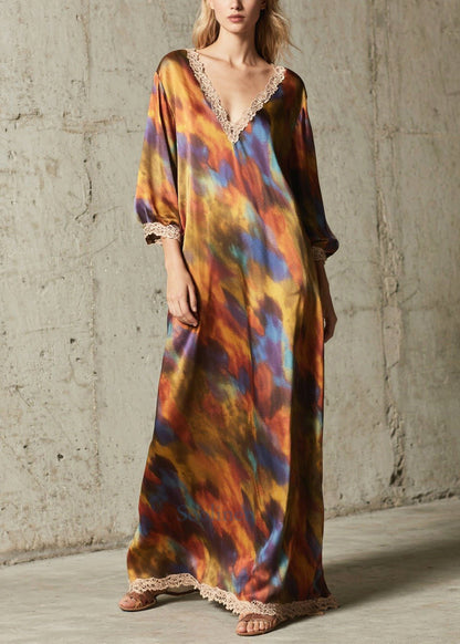 Oversized Tie Dye Chiffon Robe Dresses Fall