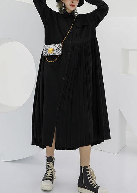 Polo Collar Cotton Clothes for Black Long Shirt Dress