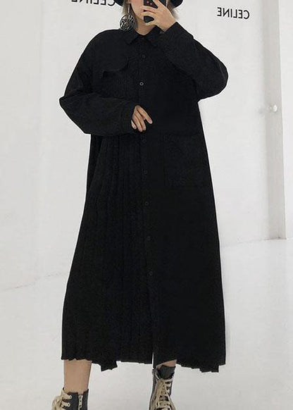 Polo Collar Cotton Clothes for Black Long Shirt Dress