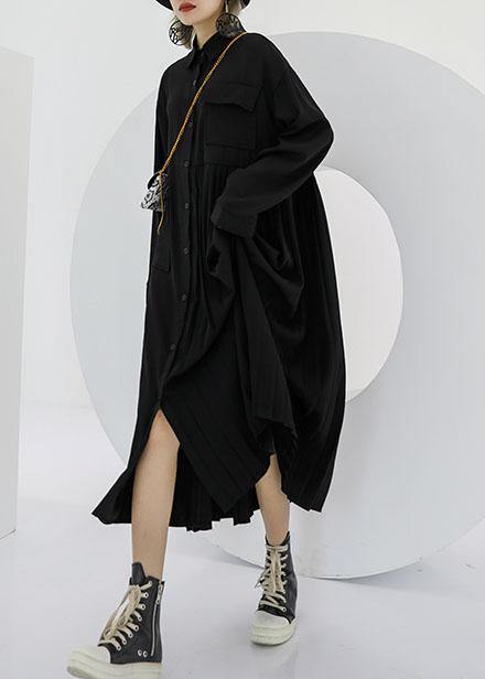 Polo Collar Cotton Clothes for Black Long Shirt Dress