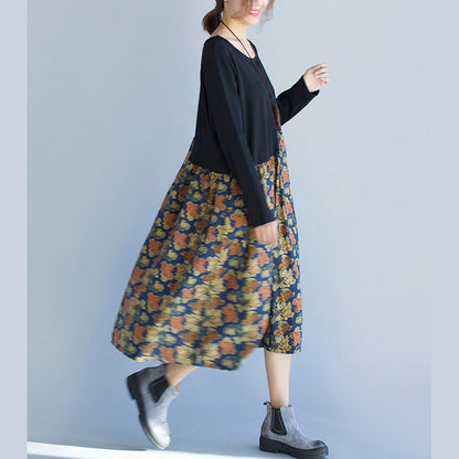 Patchwork Dress Lady Flower Print Dresses