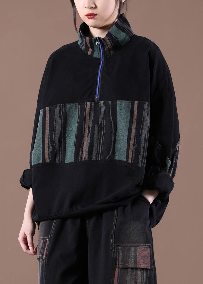 Women Patchwork Spring Handmade Tunics For Black Tops