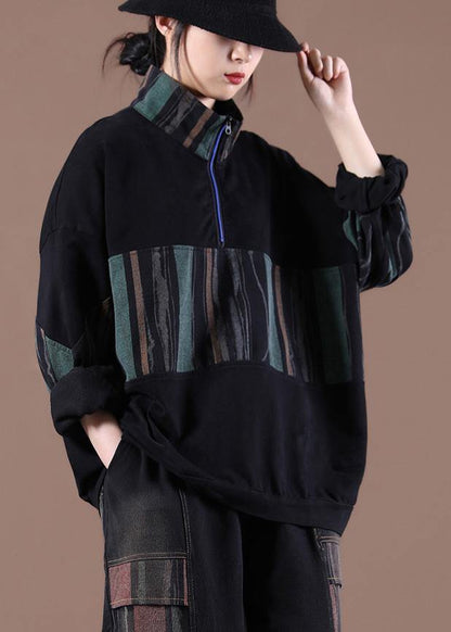 Women Patchwork Spring Handmade Tunics For Black Tops