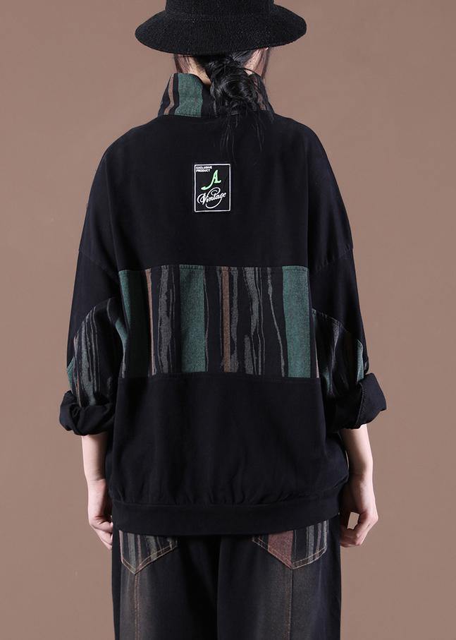 Women Patchwork Spring Handmade Tunics For Black Tops