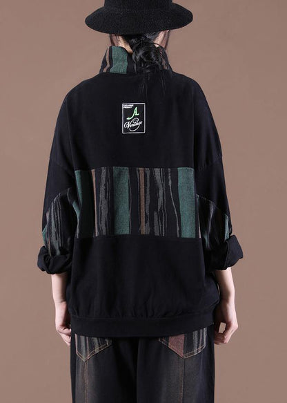 Women Patchwork Spring Handmade Tunics For Black Tops