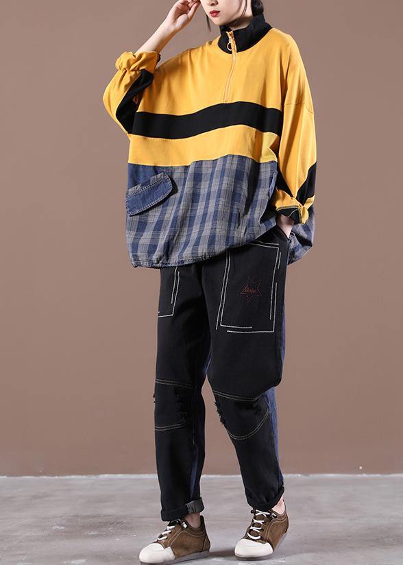 Women Patchwork Spring Italian Blouses Yellow Tops