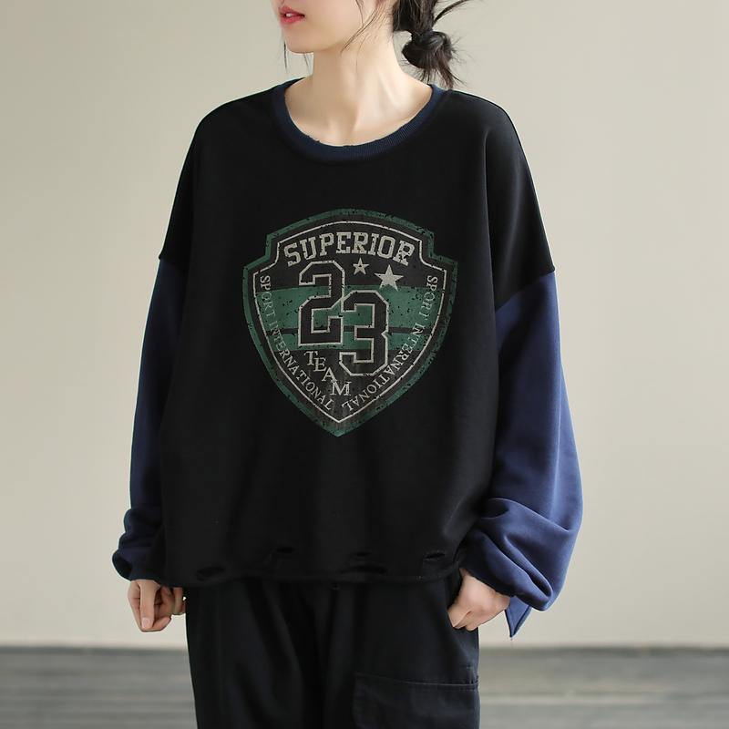 Women Patchwork cotton SpringTunics for women Fabrics Black alphabet Prints top