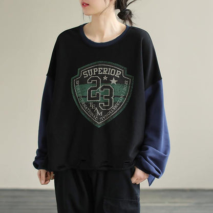 Women Patchwork cotton SpringTunics for women Fabrics Black alphabet Prints top
