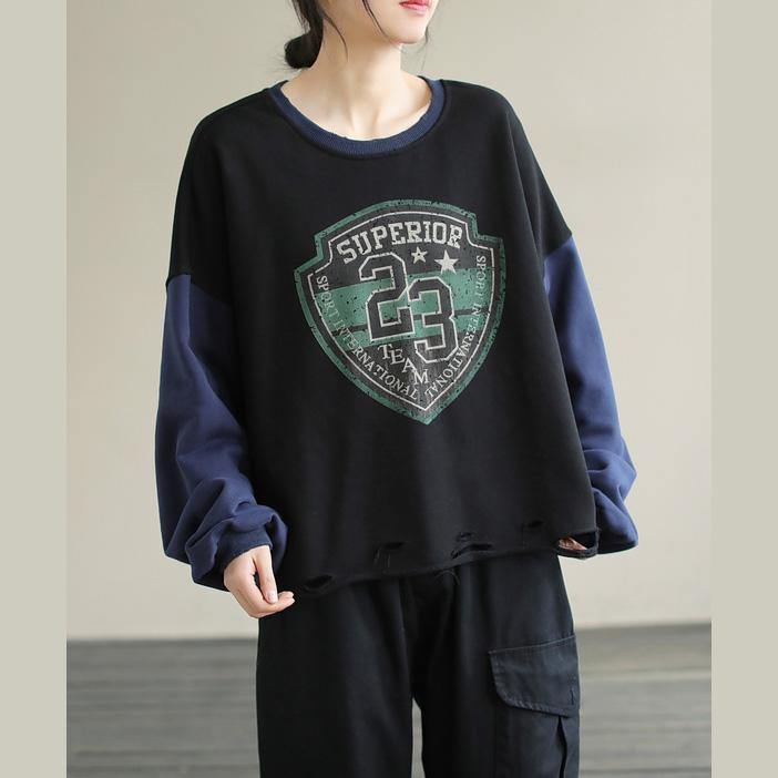 Women Patchwork cotton SpringTunics for women Fabrics Black alphabet Prints top