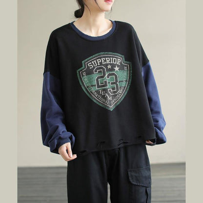 Women Patchwork cotton SpringTunics for women Fabrics Black alphabet Prints top