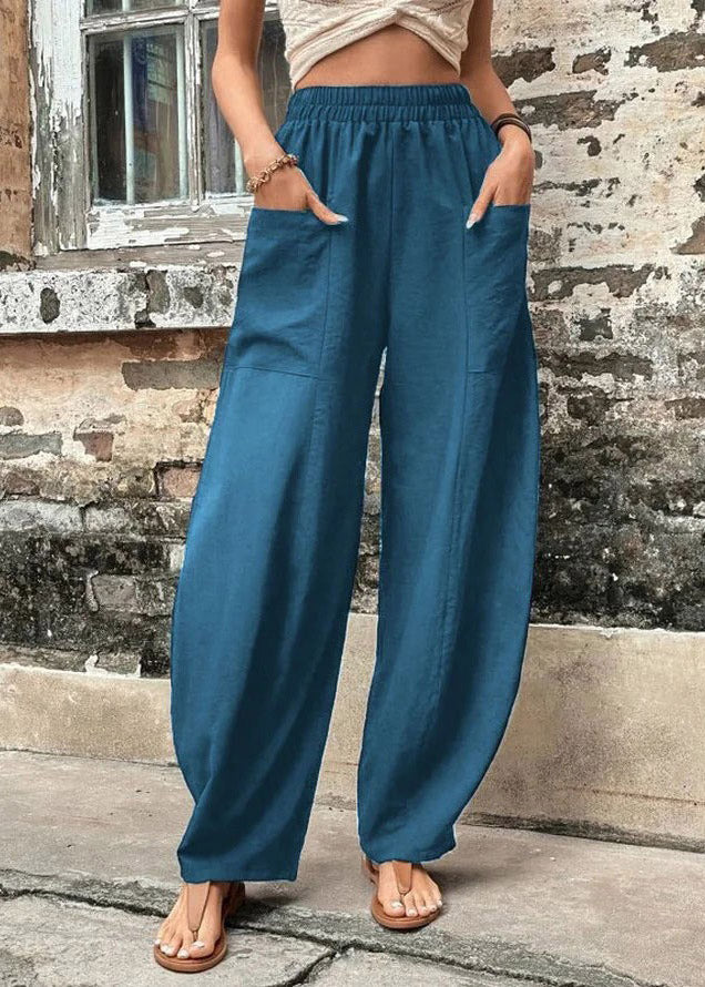 Peacock Blue Ice Silk Long Trousers