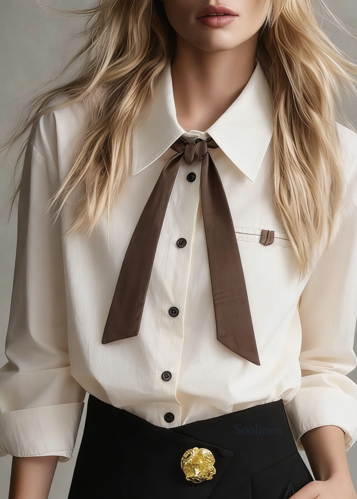 Women Peter Pan Collar Button Patchwork Cotton Top Spring
