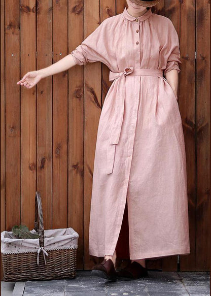 Peter Pan Collar Tie Waist Outfit Pink Knee Coats