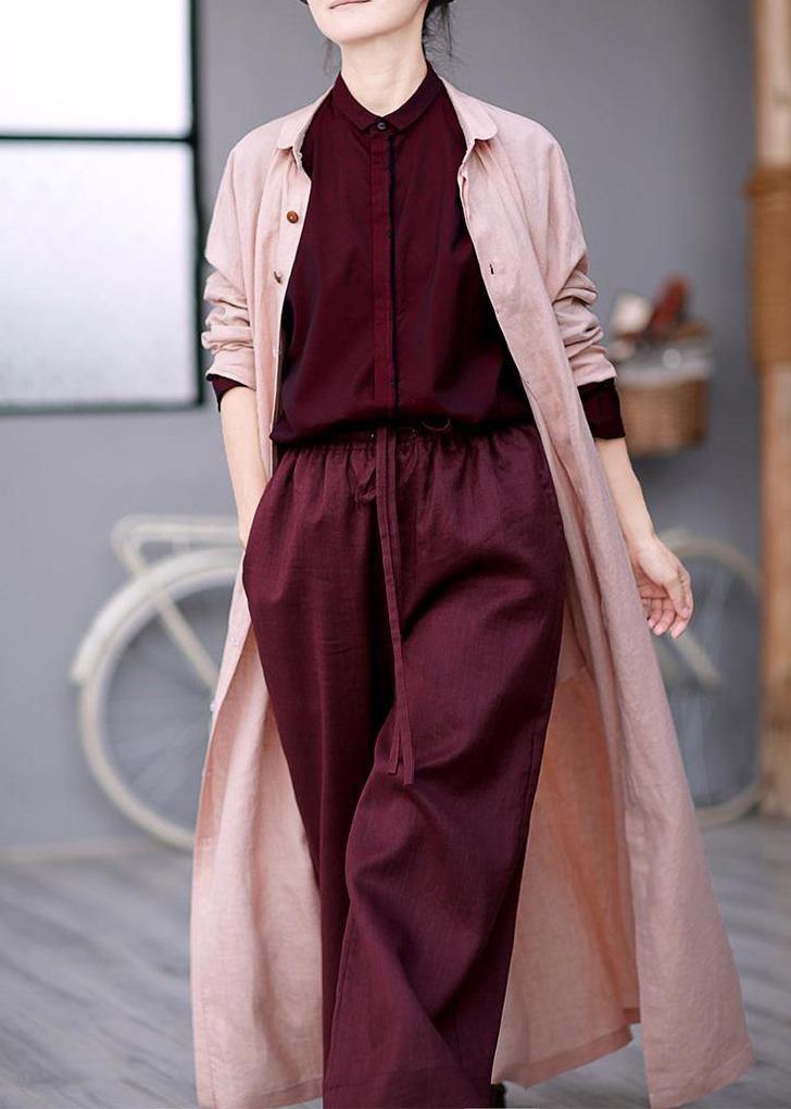 Peter Pan Collar Tie Waist Outfit Pink Knee Coats