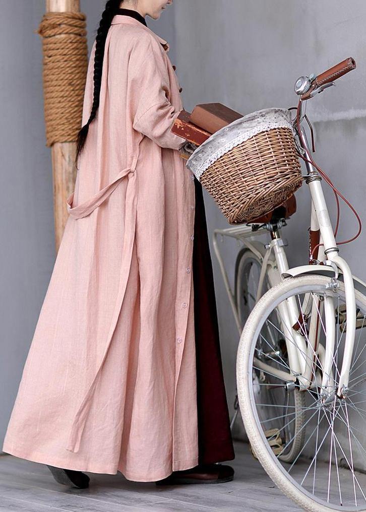 Peter Pan Collar Tie Waist Outfit Pink Knee Coats