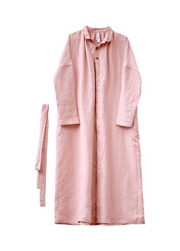 Peter Pan Collar Tie Waist Outfit Pink Knee Coats