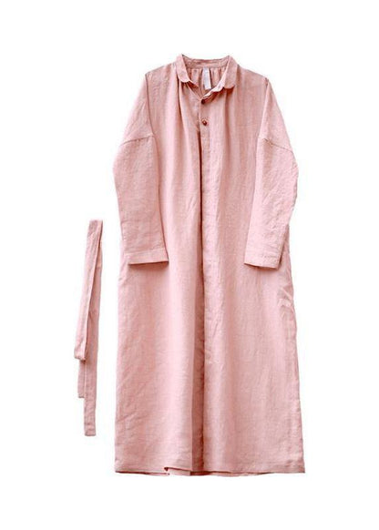 Peter Pan Collar Tie Waist Outfit Pink Knee Coats