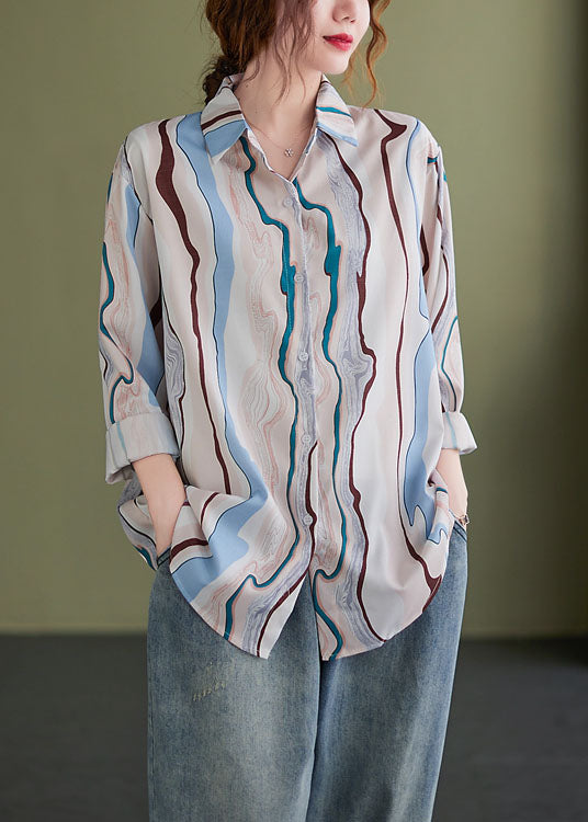 Peterpan Collar Button Print Fall Tops Long Sleeve