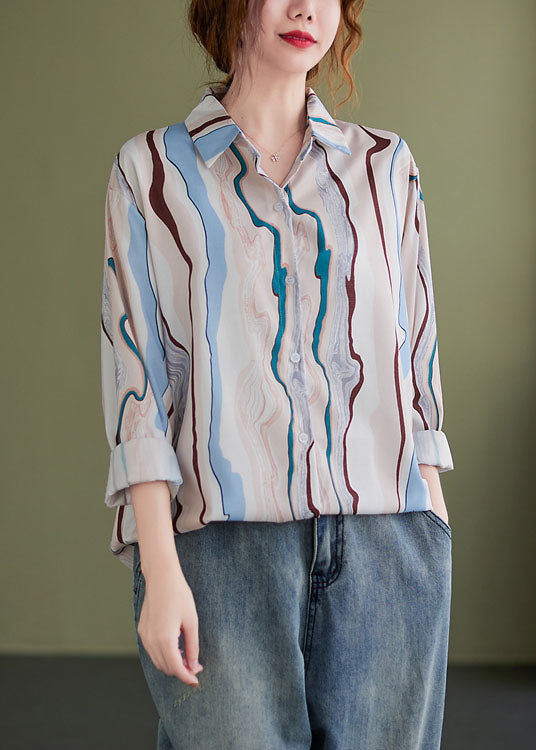 Peterpan Collar Button Print Fall Tops Long Sleeve