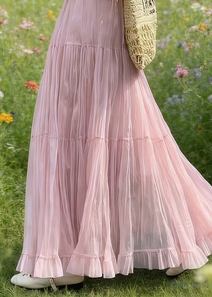 Pink Elastic Waist Exra Large Hem Tulle Skirts Spring