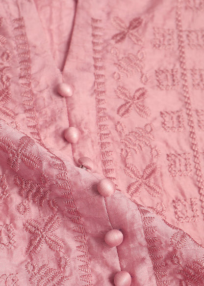 Pink Embroidered Oversized Linen Dresses Summer