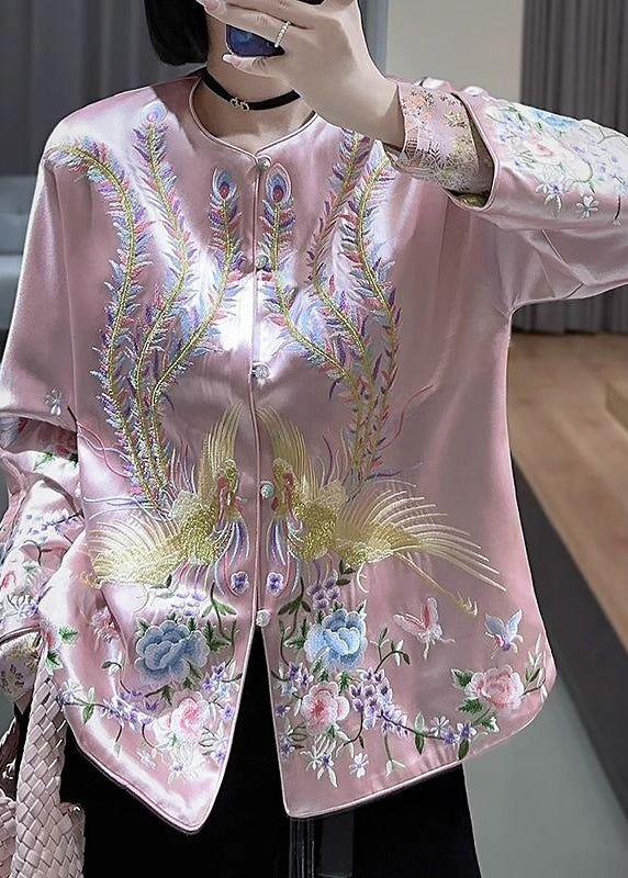 Pink Embroideried Wear on Both Sides Silk Coat Spring