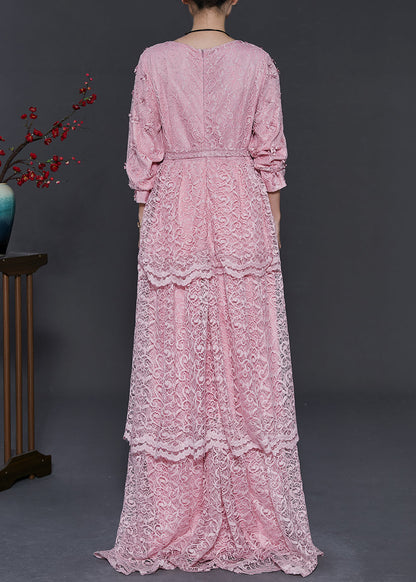 Pink Layered Lace Vacation Dress Spring