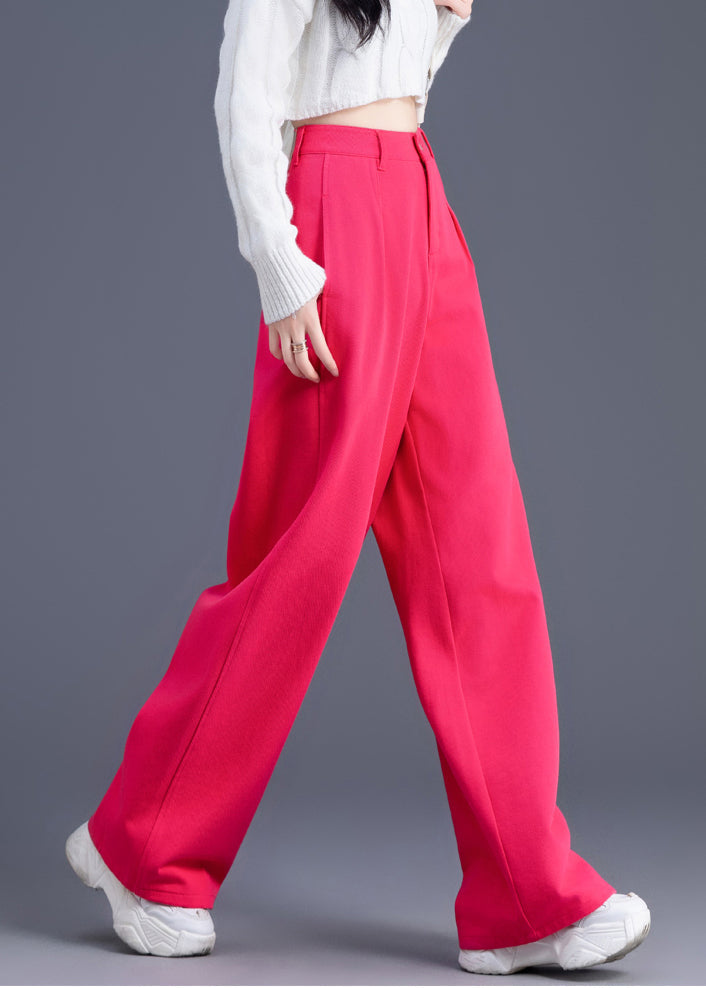 Pink High Waist Cotton Straight Pants Spring