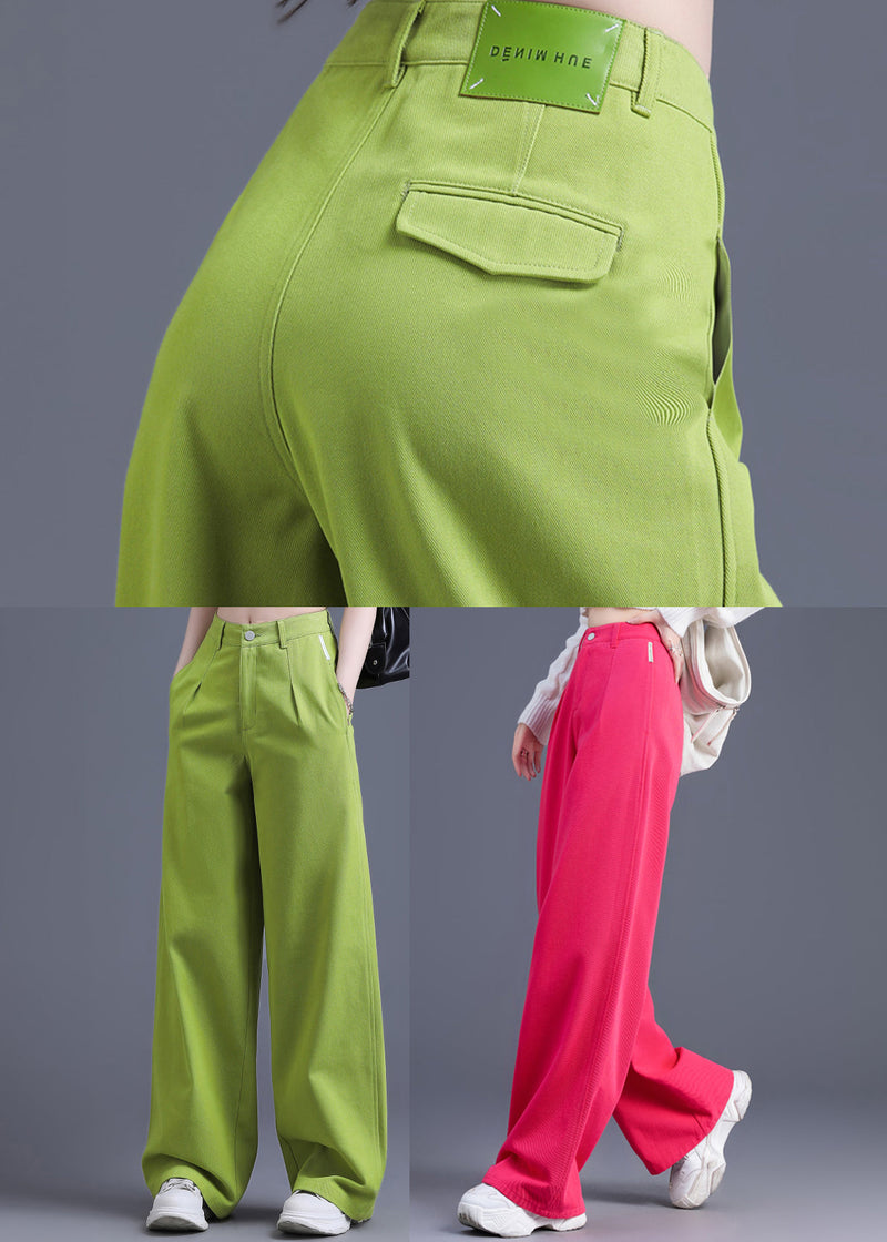 Pink High Waist Cotton Straight Pants Spring