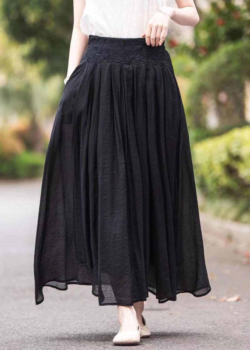 Pink High Waist Embroidered Wrinkled Linen Skirts Summer