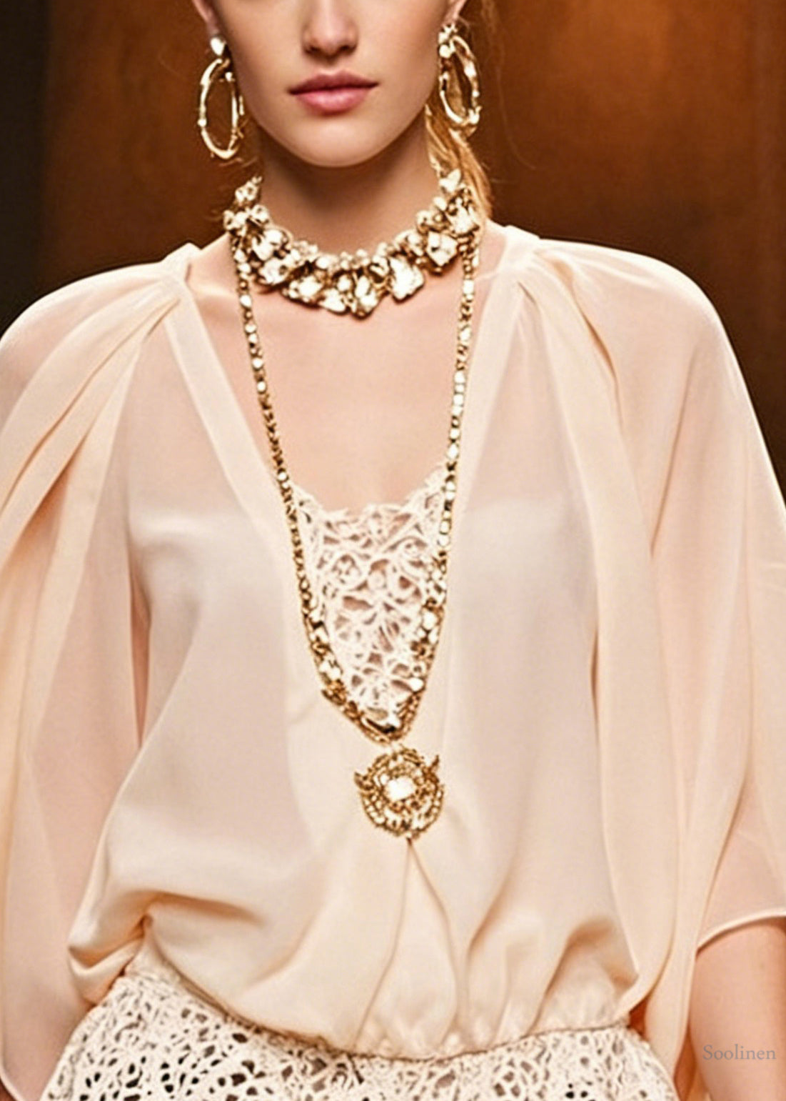Pink Hollow Out Lace Patchwork Chiffon Shirts Batwing Sleeve