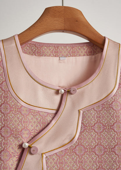 Pink Jacquard Patchwork Silk Oriental Vests Spring