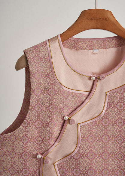Pink Jacquard Patchwork Silk Oriental Vests Spring