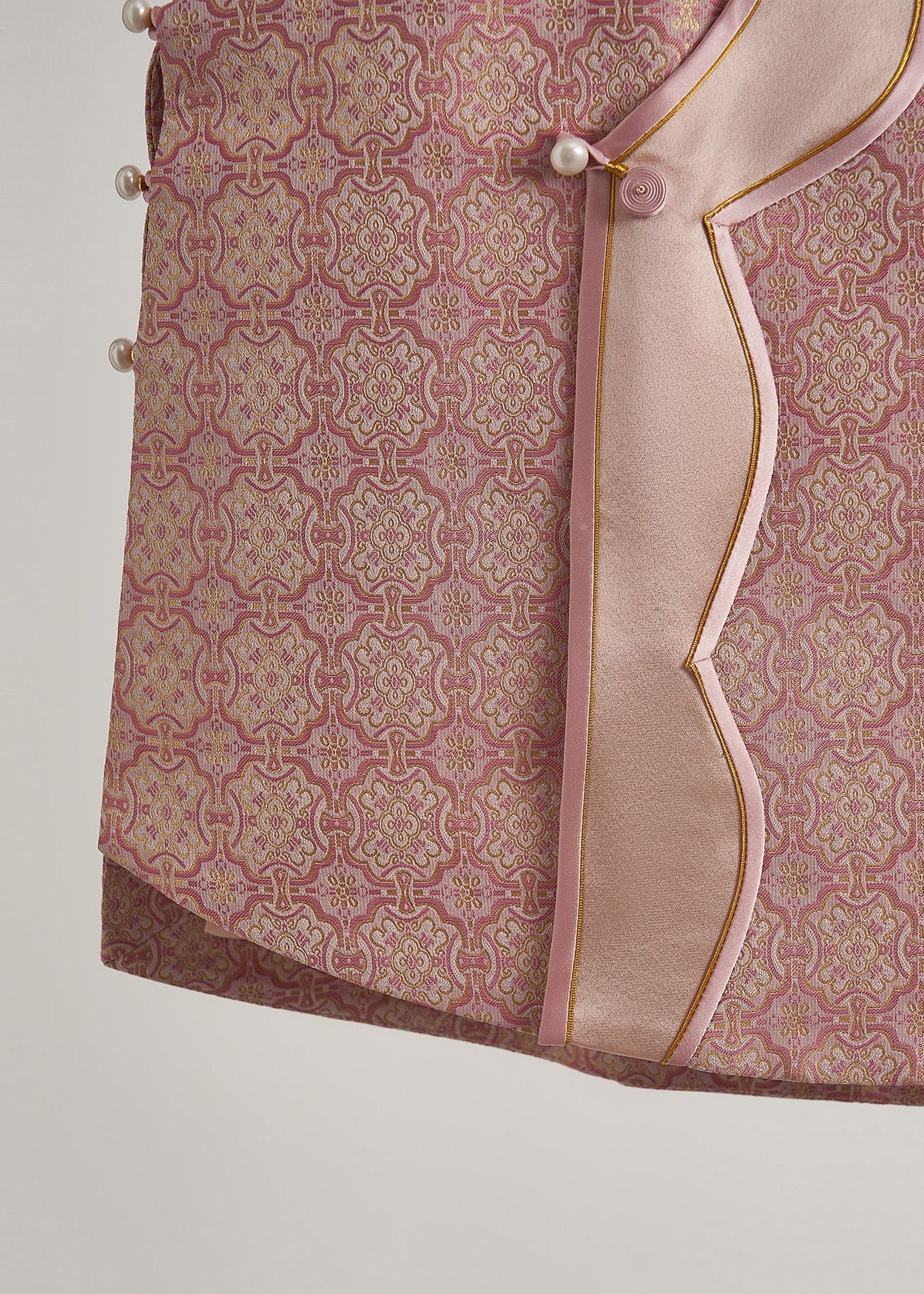 Pink Jacquard Patchwork Silk Oriental Vests Spring