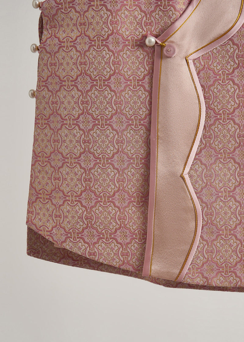 Pink Jacquard Patchwork Silk Oriental Vests Spring