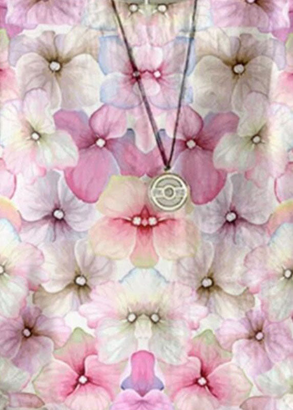 Pink O Neck Print Patchwork Linen T Shirt Top Summer