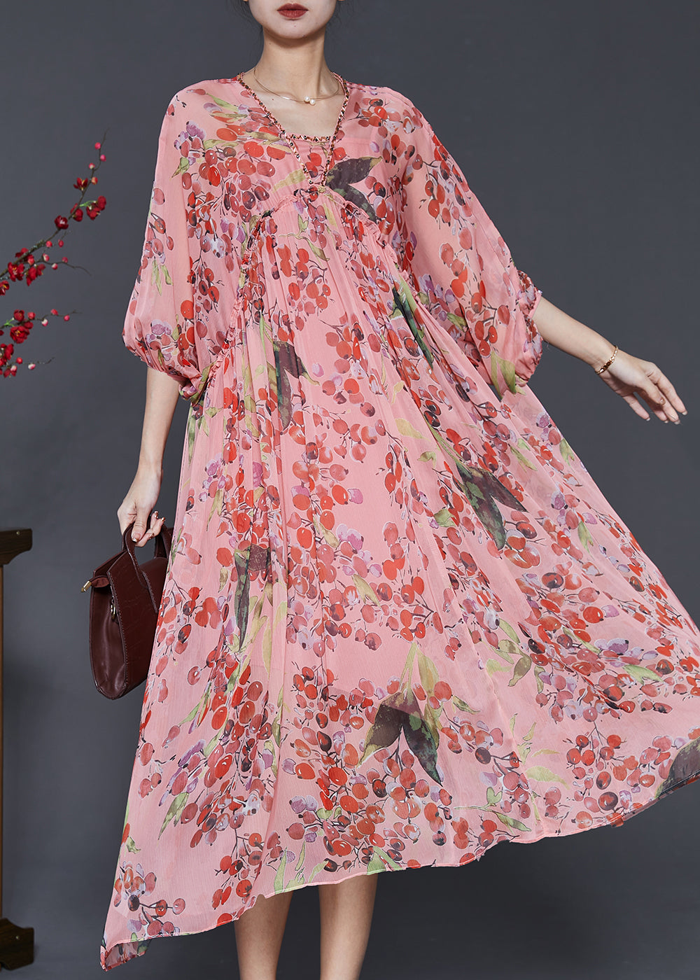 Pink Oversized Print Chiffon Beach Dresses Summer