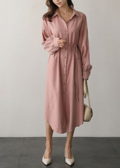 Pink Peter Pan Collar Patchwork Cotton Shirts Dress Spring