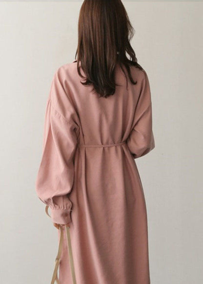 Pink Peter Pan Collar Patchwork Cotton Shirts Dress Spring