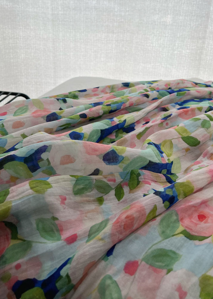 Pink Print Wrinkled Patchwork Linen Skirts Summer