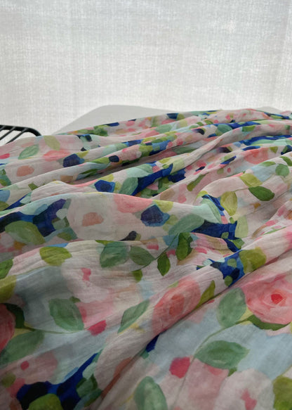 Pink Print Wrinkled Patchwork Linen Skirts Summer