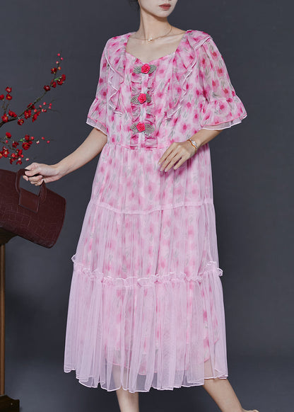 Pink Ruffled Chiffon Dresses Summer