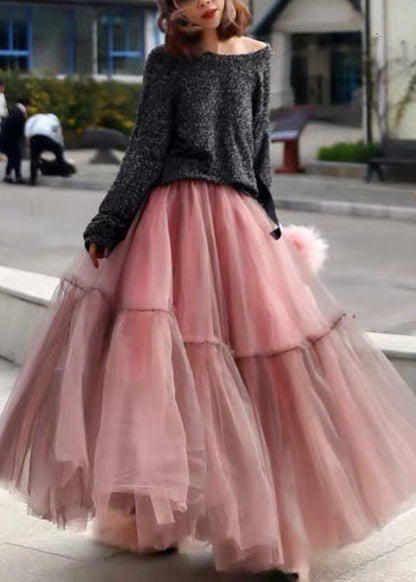 Purple Ruffled Tulle Cinched Circle Fall Skirt