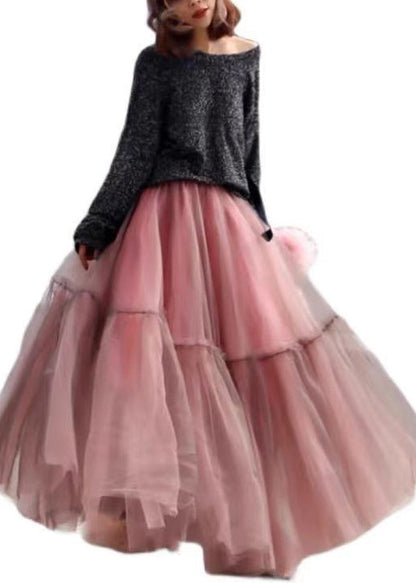 Grey Ruffled Tulle Cinched Circle Fall Skirt