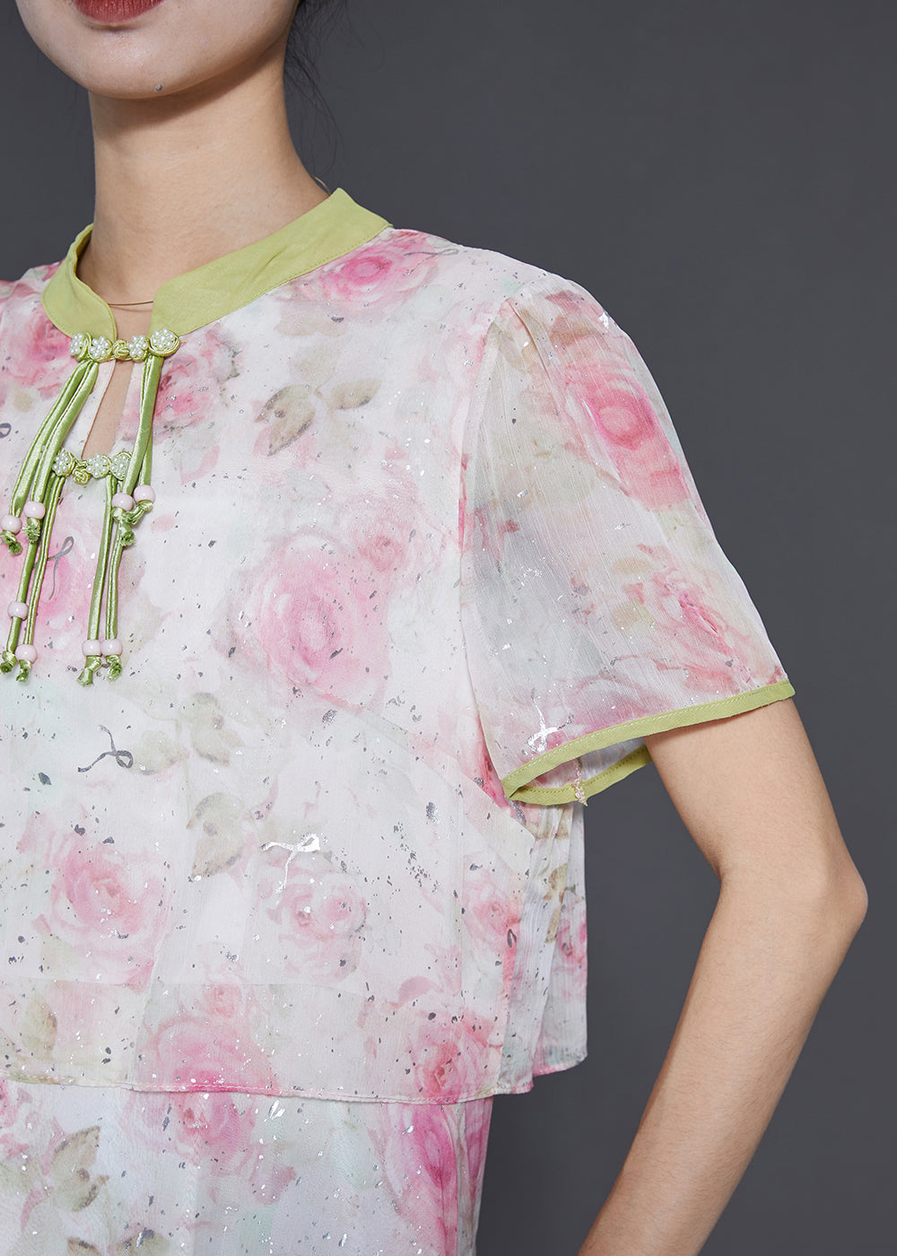 Pink Tasseled Patchwork Print Silk Dress Summer