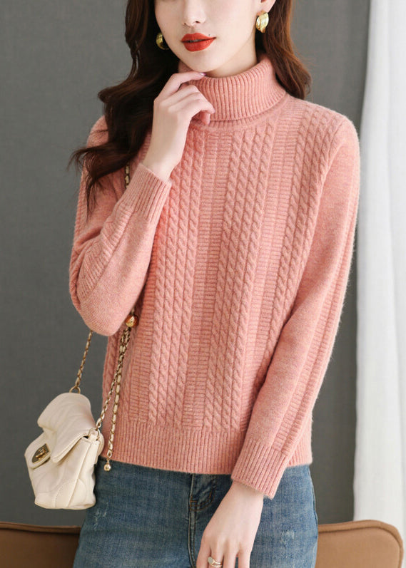 Pink Turtleneck Knit Sweater Winter